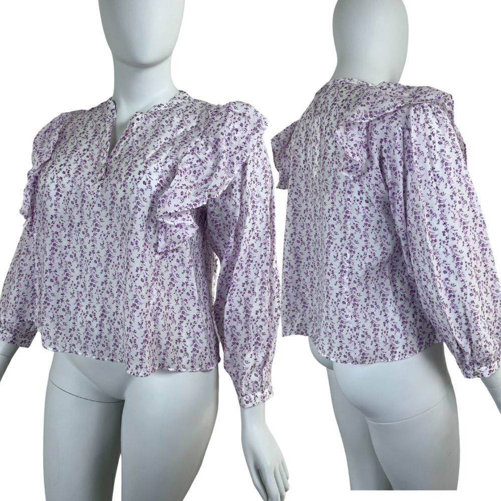 Zara Women Size XL White Ditsy Floral Ruffle Boxy Balloon Sleeve NEW Blouse Top